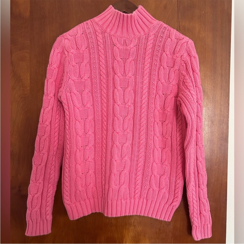 Chaps Pink Cable Knit Cotton Turtleneck Sweater, Size Med, Preloved